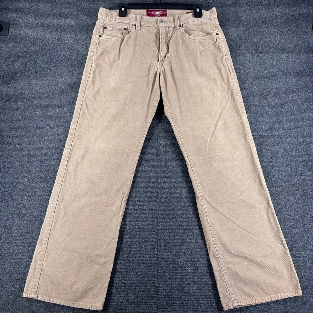 Lucky Brand Corduroy Pants Mens 32x30 Tan 361 Vintage Straight Khaki Cords
